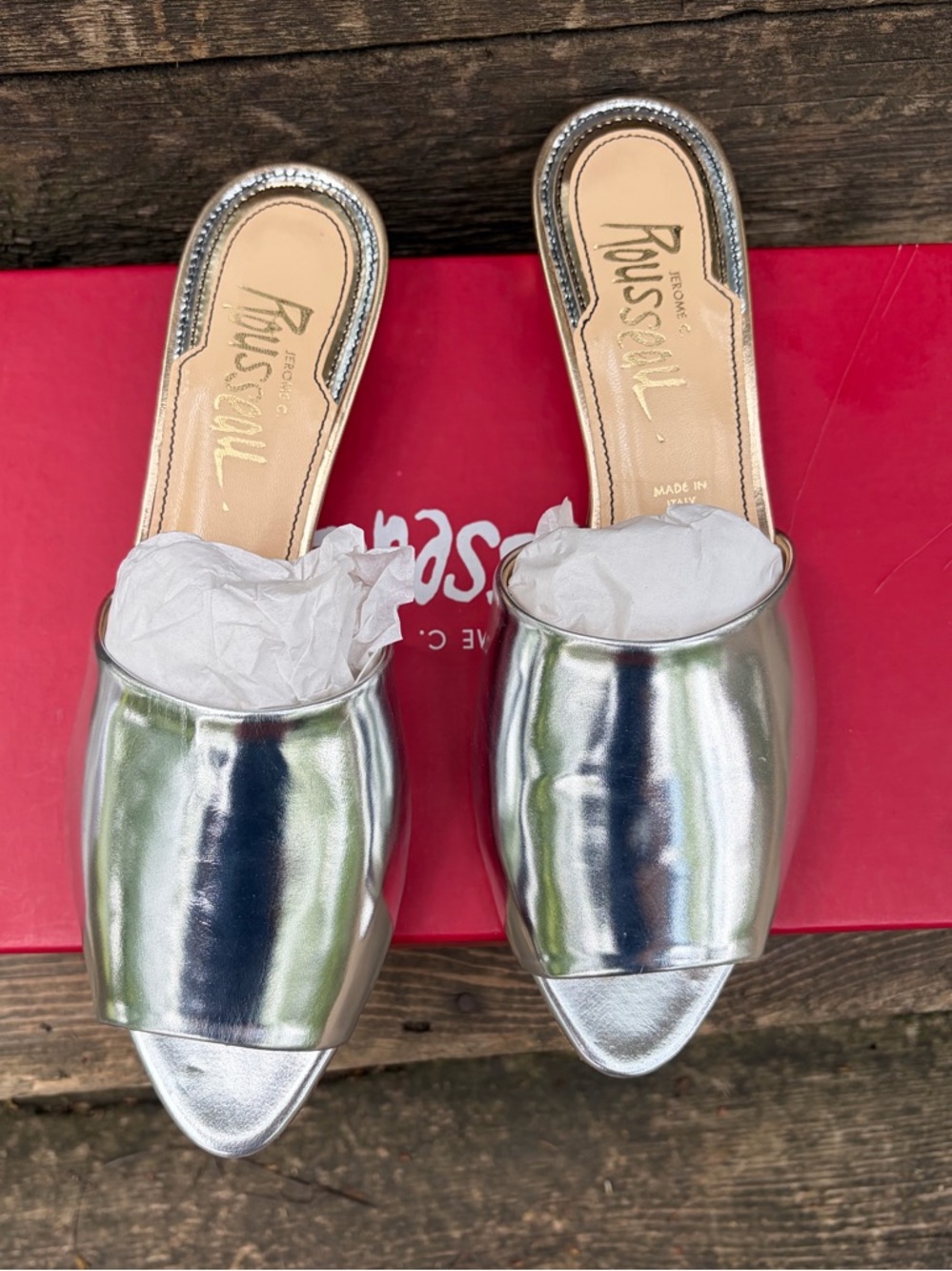 Jerome C Rousseau Delair Women's Silver Metallic Slip-On Open-Toe Sandals Slides